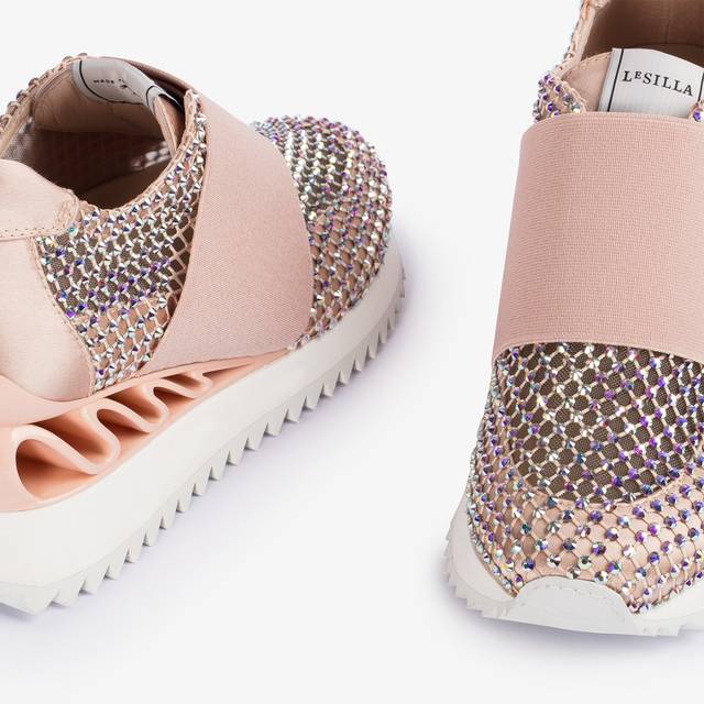 Le Silla Scarpa running raso, rete e Cristalli nude skin Convenienza