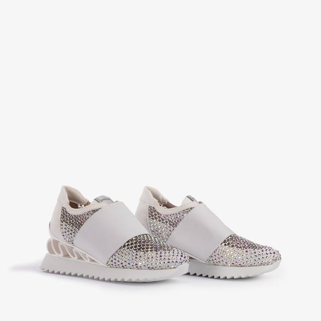 Le Silla Scarpa running denim, rete bianca carta e Cristalli Outlet
