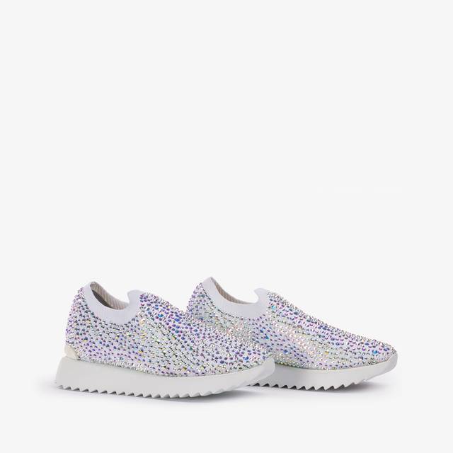 Le Silla Scarpa running tessuto stretch bianca carta e Cristalli Vendita Economica