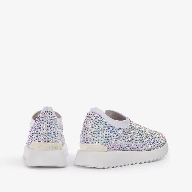 Le Silla Scarpa running tessuto stretch bianca carta e Cristalli Vendita Economica