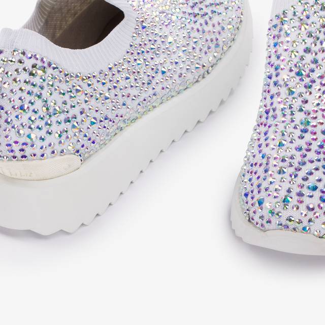 Le Silla Scarpa running tessuto stretch bianca carta e Cristalli Vendita Economica