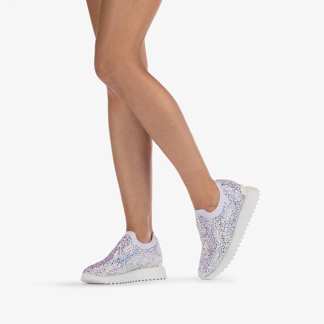 Le Silla Scarpa running tessuto stretch bianca carta e Cristalli Vendita Economica