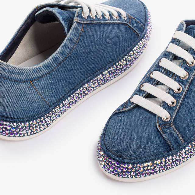 Le Silla Sneaker denim blu con Cristalli Saldi Di Fabbrica