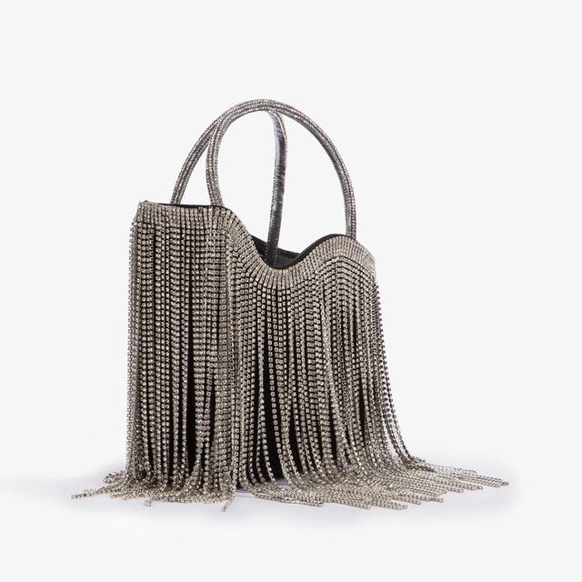 Le Silla Mini bag raso nero con frange argento Sconto di tempo limitato