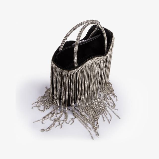 Le Silla Mini bag raso nero con frange argento Sconto di tempo limitato