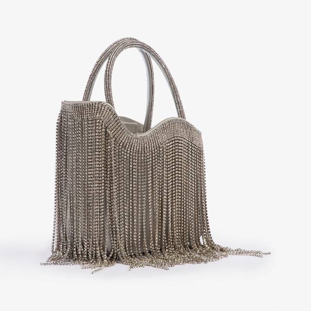 Le Silla Mini bag raso argento con frange argento Offerta speciale