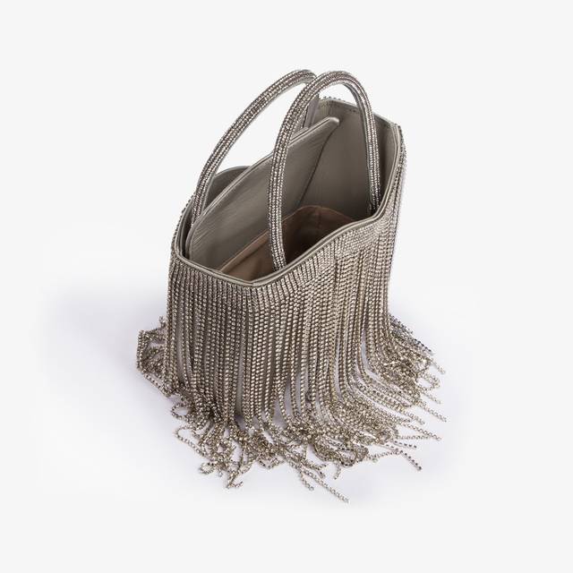 Le Silla Mini bag raso argento con frange argento Offerta speciale