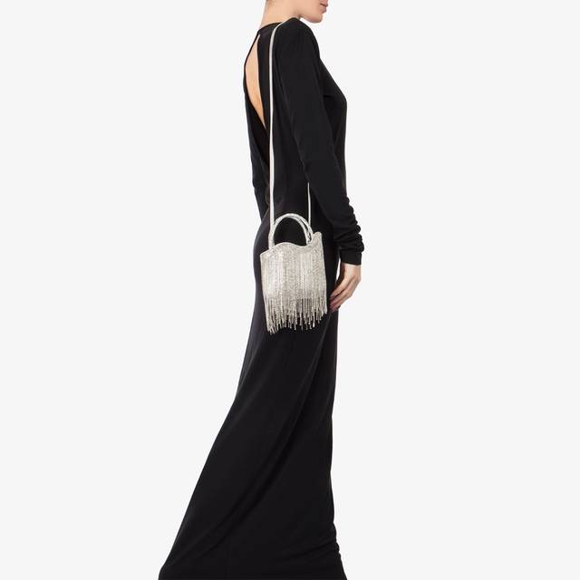 Le Silla Mini bag raso argento con frange argento Offerta speciale