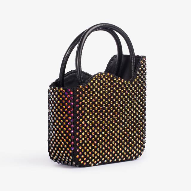 Le Silla Mini bag raso nero e Cristalli iridescenti Grande vendita