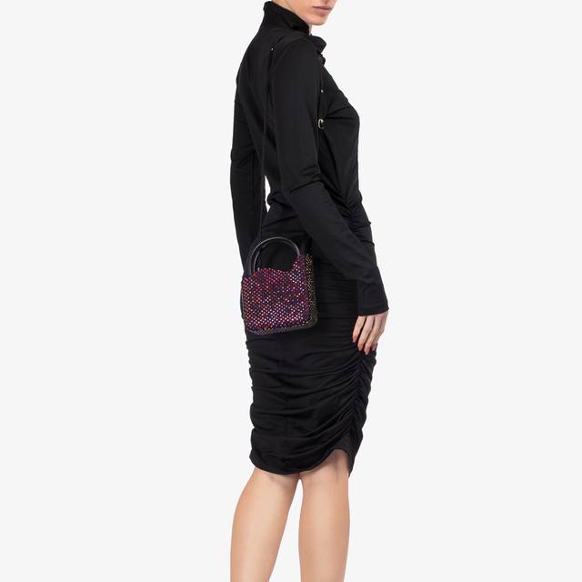 Le Silla Mini bag raso nero e Cristalli iridescenti Grande vendita
