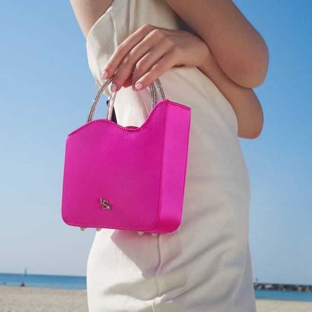 Le Silla Small bag raso fucsia bouganville e Cristalli Offerta esclusiva