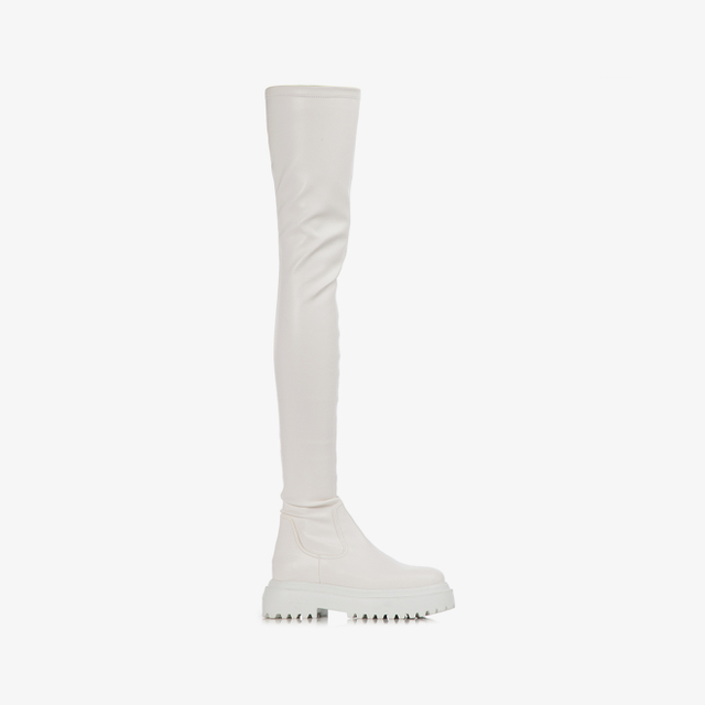 Le Silla Stivale sopra il ginocchio pelle vegan stretch bianco Vendita calda