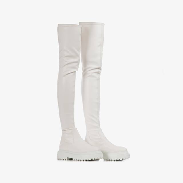 Le Silla Stivale sopra il ginocchio pelle vegan stretch bianco Vendita calda