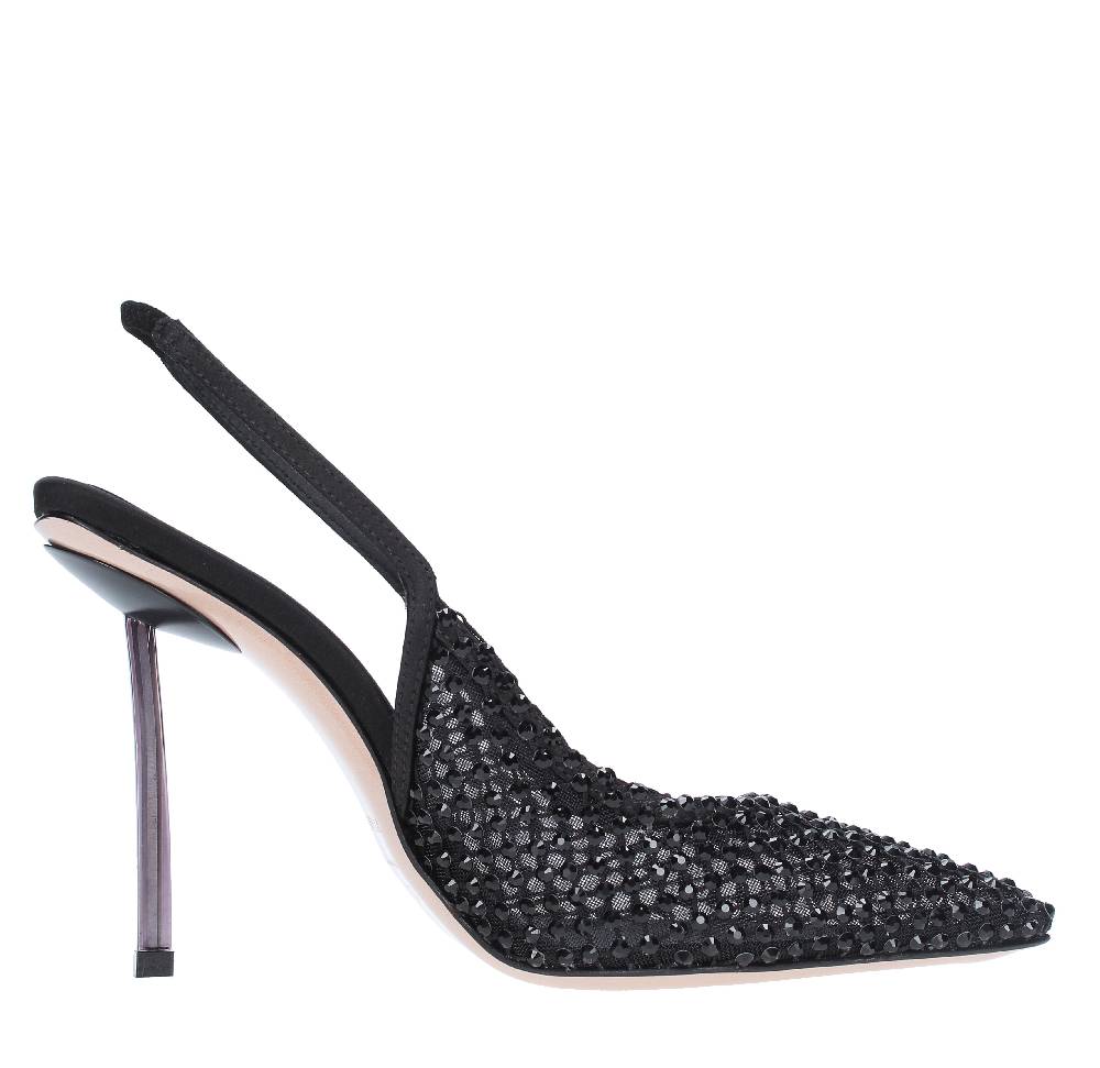 LE SILLA Sandali Slingback in pelle raso nylon e cristalli 50% di sconto per tempo limitato