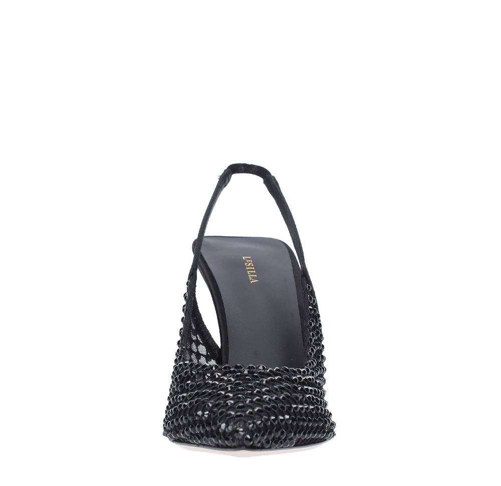 LE SILLA Sandali Slingback in pelle raso nylon e cristalli 50% di sconto per tempo limitato