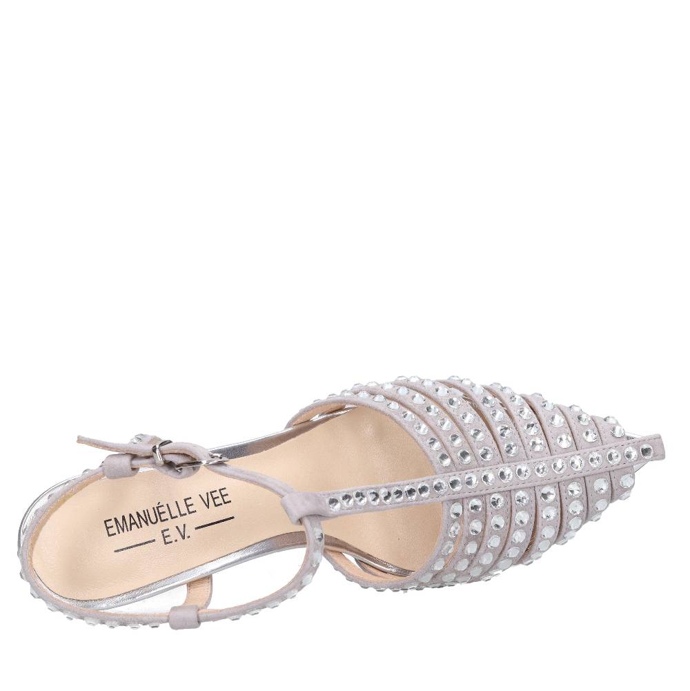 EMANUELLE VEE Décolleté Slingback in pelle e strass Prezzo basso