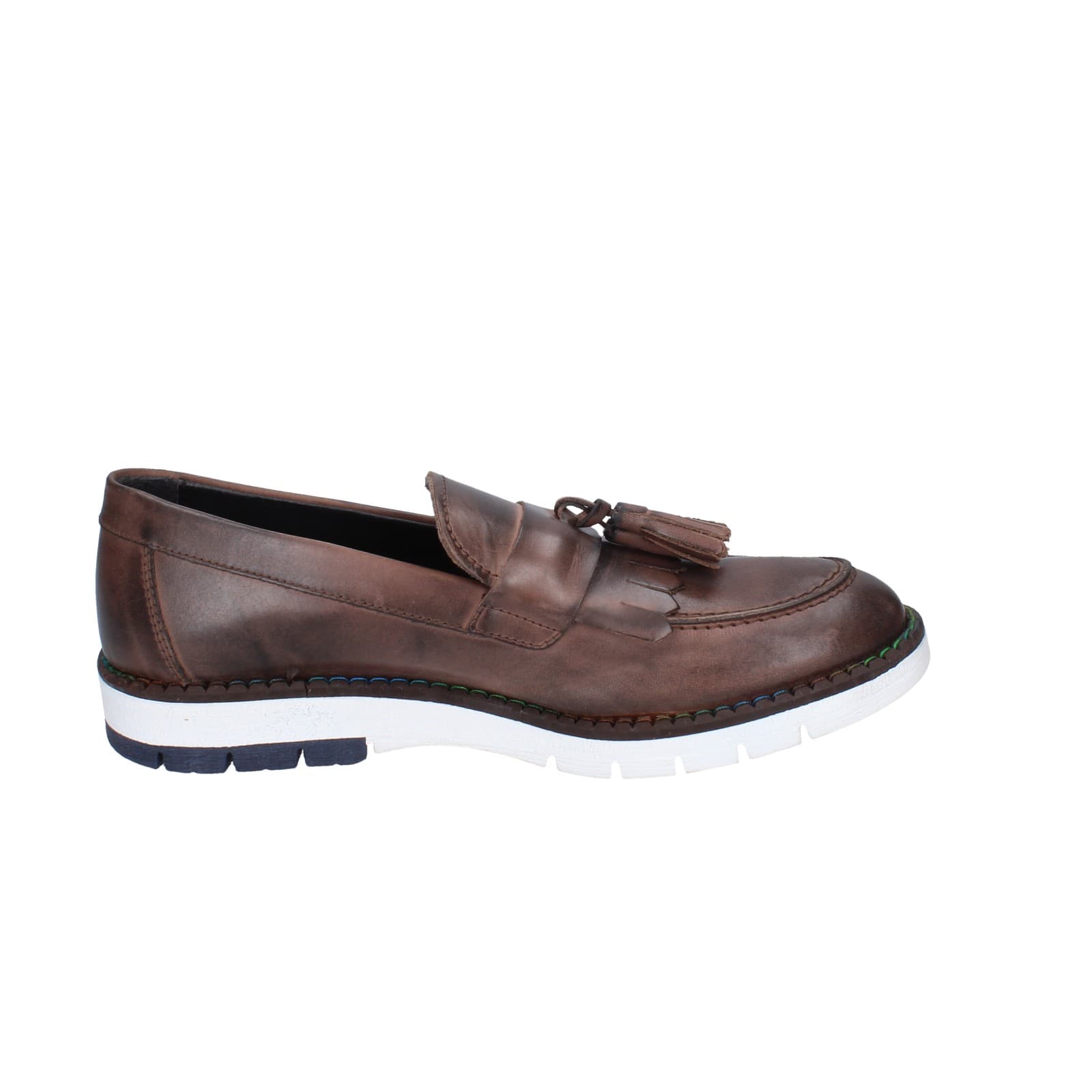 scarpe uomo EVEET mocassini marrone pelle EZ146 Italy