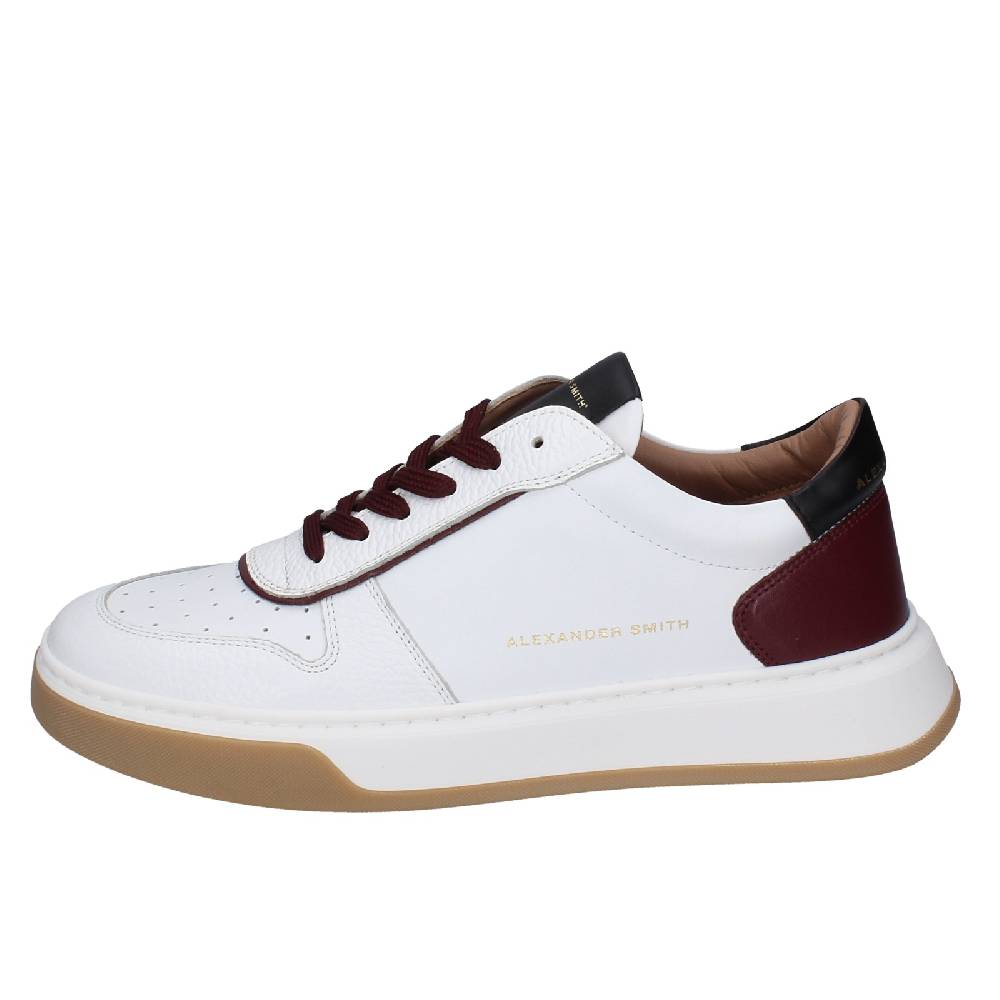 scarpe uomo ALEXANDER SMITH sneakers bianco pelle bordeaux EX600 Online