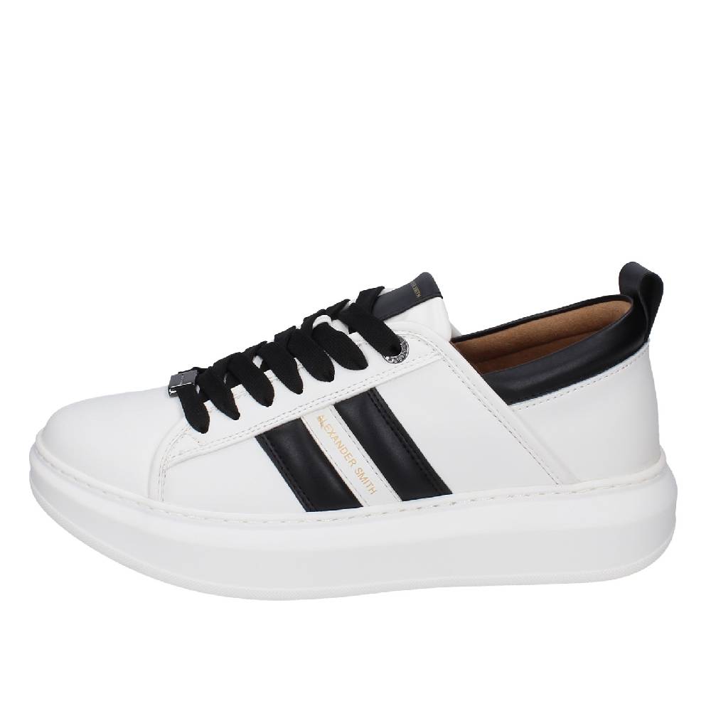 scarpe uomo ALEXANDER SMITH sneakers bianco pelle sintetica nero EX598 Outlet