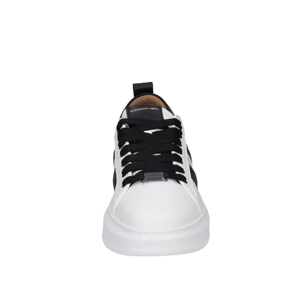 scarpe uomo ALEXANDER SMITH sneakers bianco pelle sintetica nero EX598 Outlet