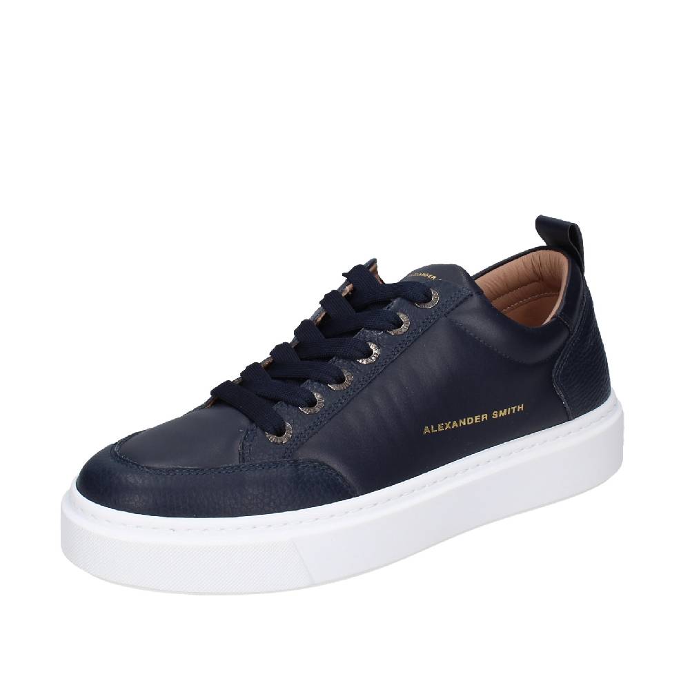 scarpe uomo ALEXANDER SMITH sneakers blu pelle EX599 In Vendita