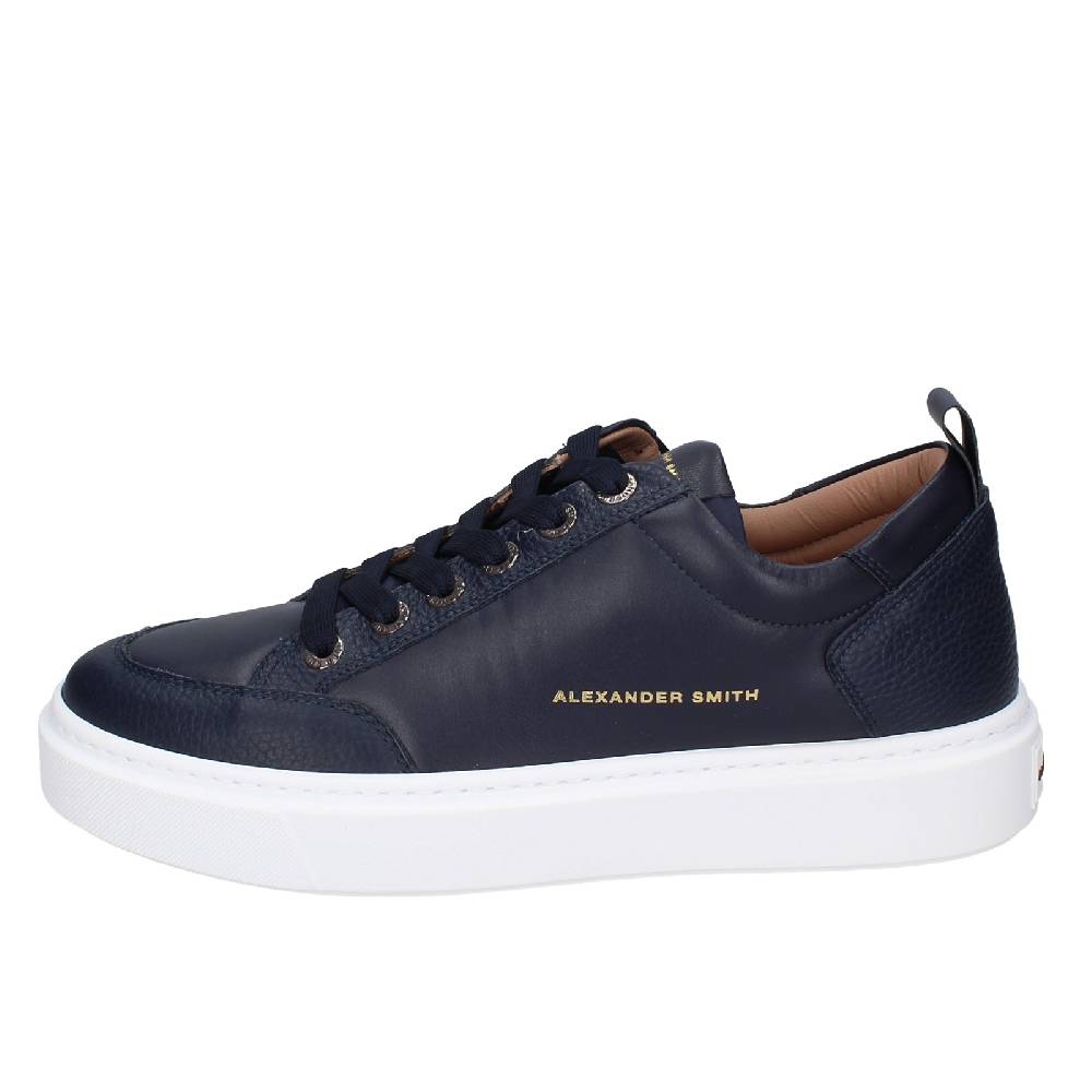 scarpe uomo ALEXANDER SMITH sneakers blu pelle EX599 In Vendita