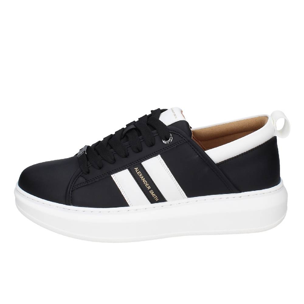 scarpe uomo ALEXANDER SMITH sneakers nero pelle sintetica bianco EX602 Saldi