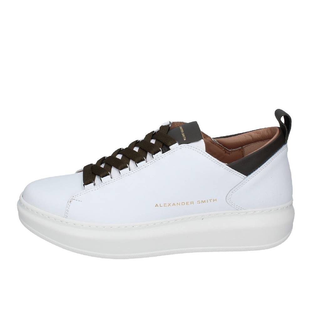 scarpe uomo ALEXANDER SMITH sneakers bianco pelle verde EX529 Offerte