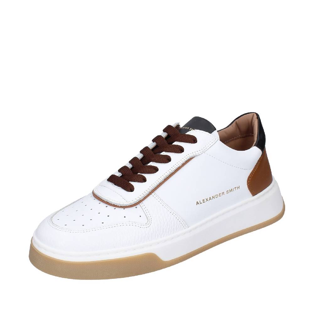 scarpe uomo ALEXANDER SMITH sneakers bianco pelle marrone EX533 I Più Venduti