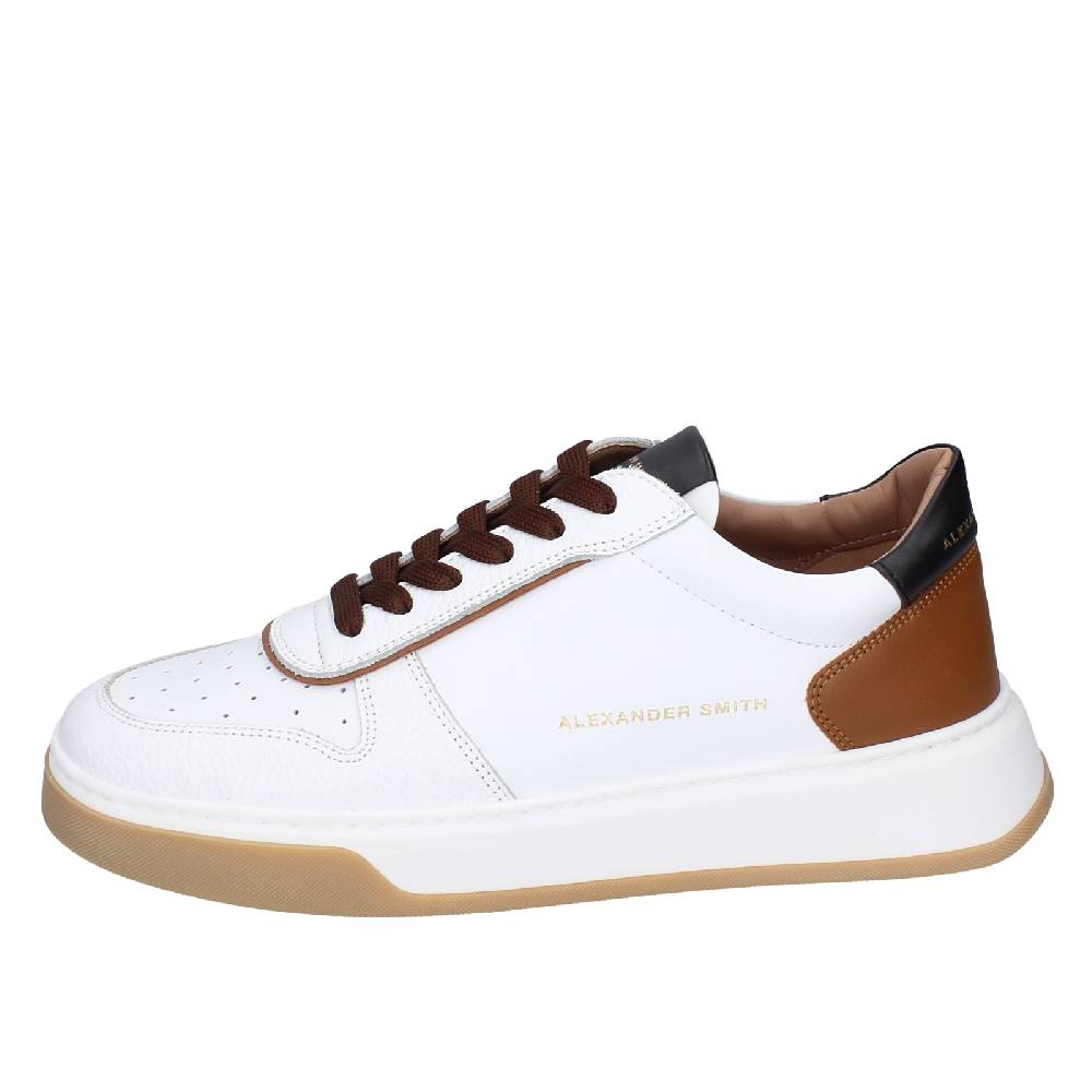 scarpe uomo ALEXANDER SMITH sneakers bianco pelle marrone EX533 I Più Venduti