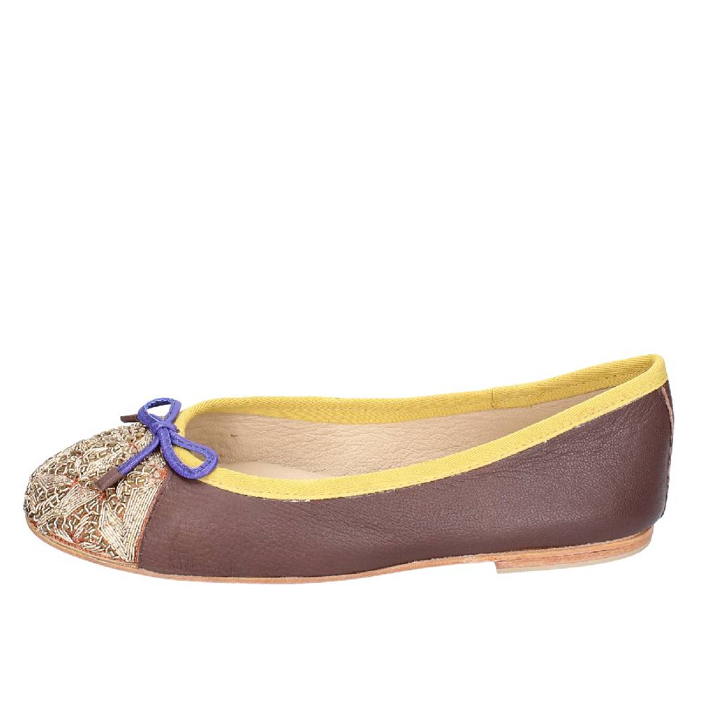 scarpe donna CORAL BLUE ballerine marrone pelle EX577 Ultimi tre giorni