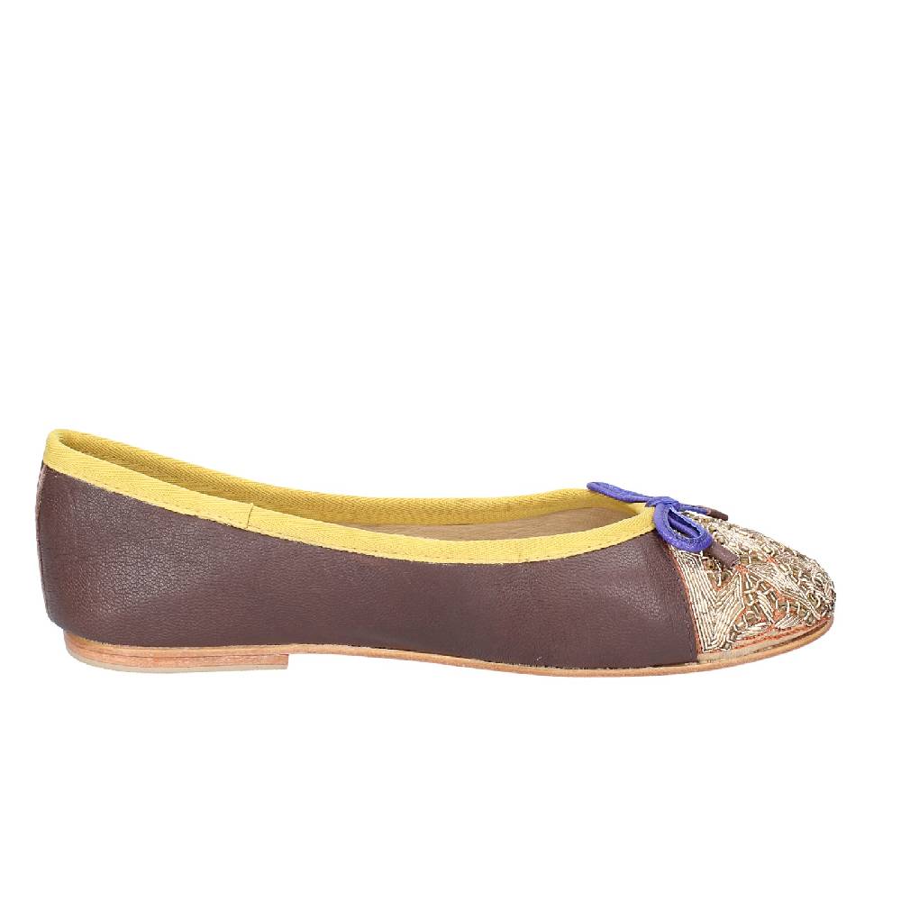 scarpe donna CORAL BLUE ballerine marrone pelle EX577 Ultimi tre giorni