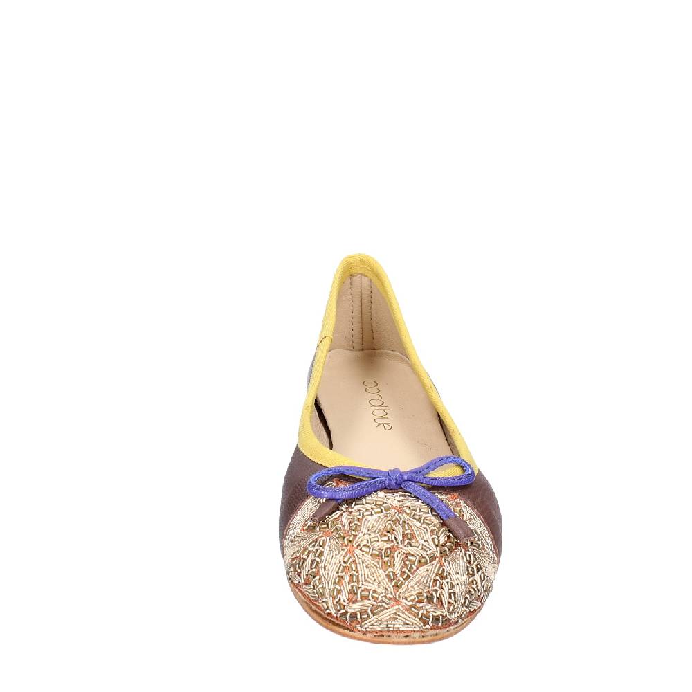 scarpe donna CORAL BLUE ballerine marrone pelle EX577 Ultimi tre giorni