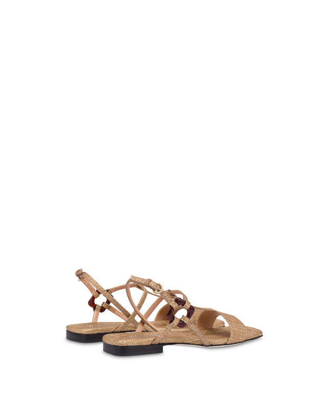 Pollini Sandali Flat In Vitello Stampa Pitone Between The Lines Wood-oro Offerta settimanale