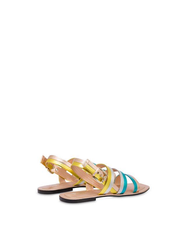 Pollini Sandali Flat In Nappa Laminata Rainbow Rame/pool/argento/sun Ultimi tre giorni