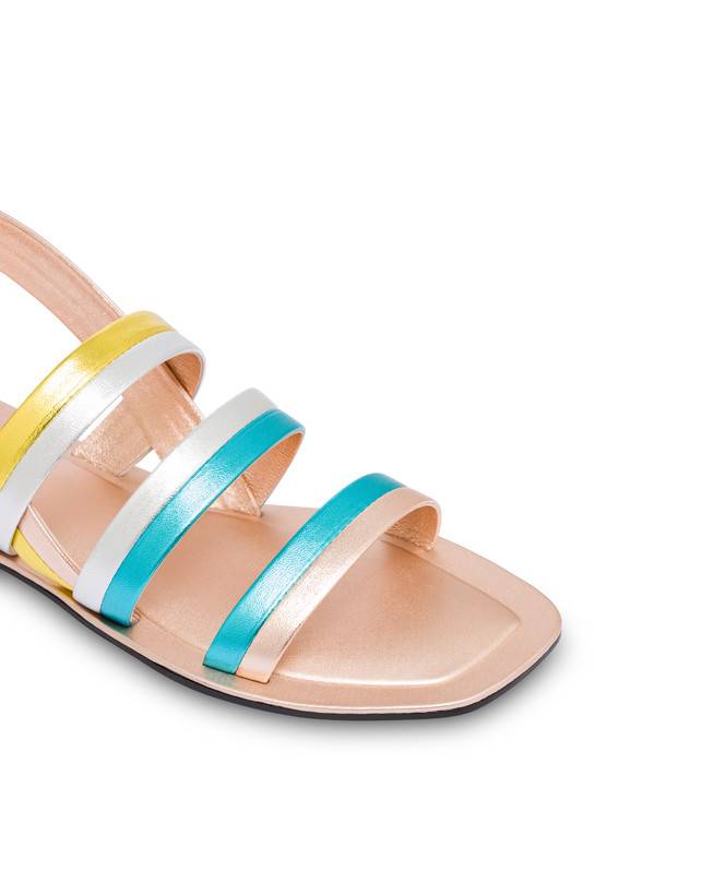 Pollini Sandali Flat In Nappa Laminata Rainbow Rame/pool/argento/sun Ultimi tre giorni