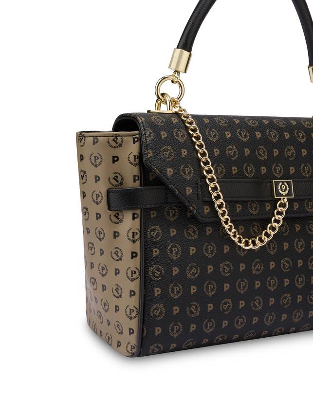 Pollini Borsa A Tracolla Bicolore Heritage Soft Touch Nero/taupe/nero Offerta San Valentino