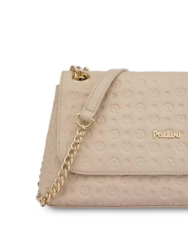 Pollini Borsa A Spalla Heritage Logo Embossed Avorio Sconti VIP