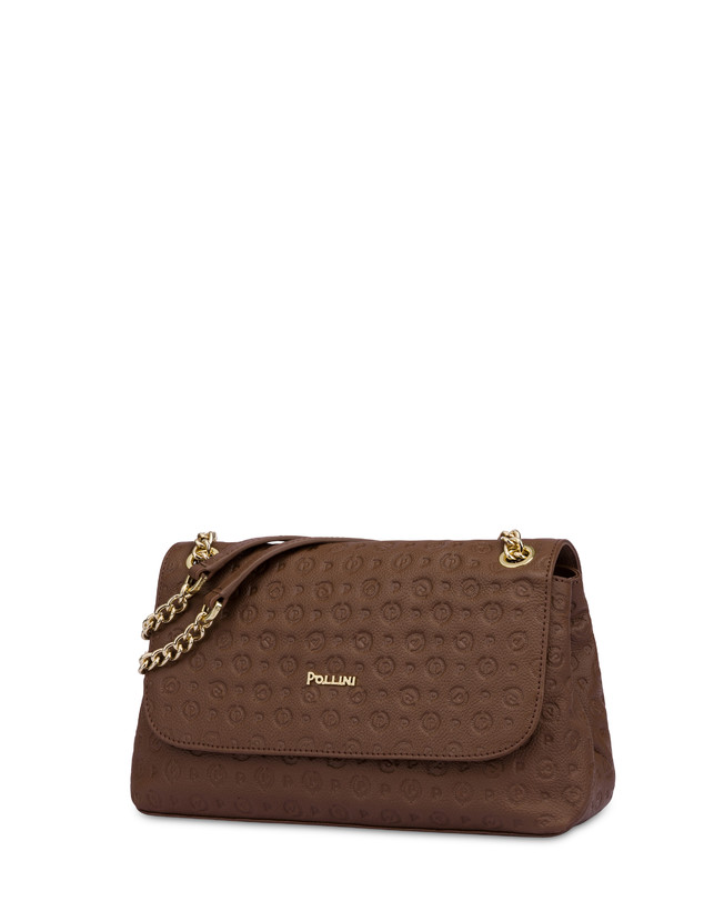Pollini Borsa A Spalla Heritage Logo Embossed Marrone Prezzo basso