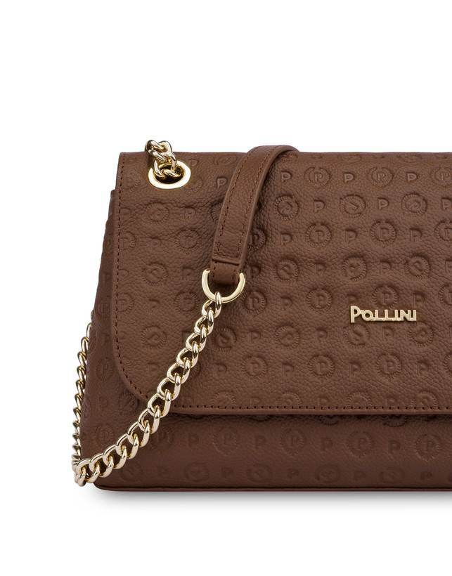 Pollini Borsa A Spalla Heritage Logo Embossed Marrone Prezzo basso