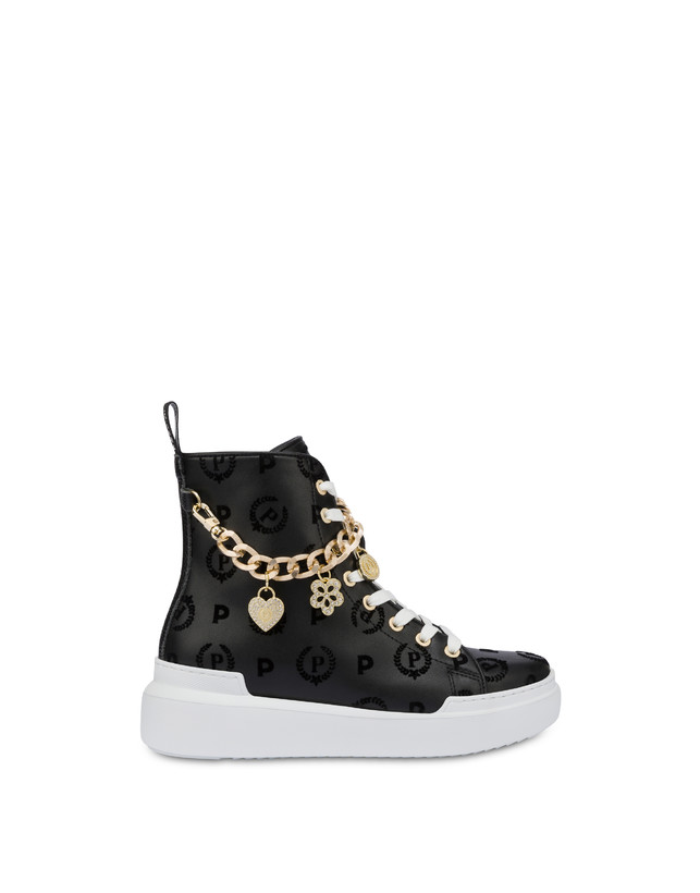 Pollini High Sneakers Con Charms Heritage Flock Nero/nero Officina