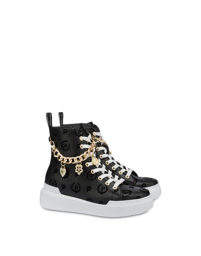 Pollini High Sneakers Con Charms Heritage Flock Nero/nero Officina