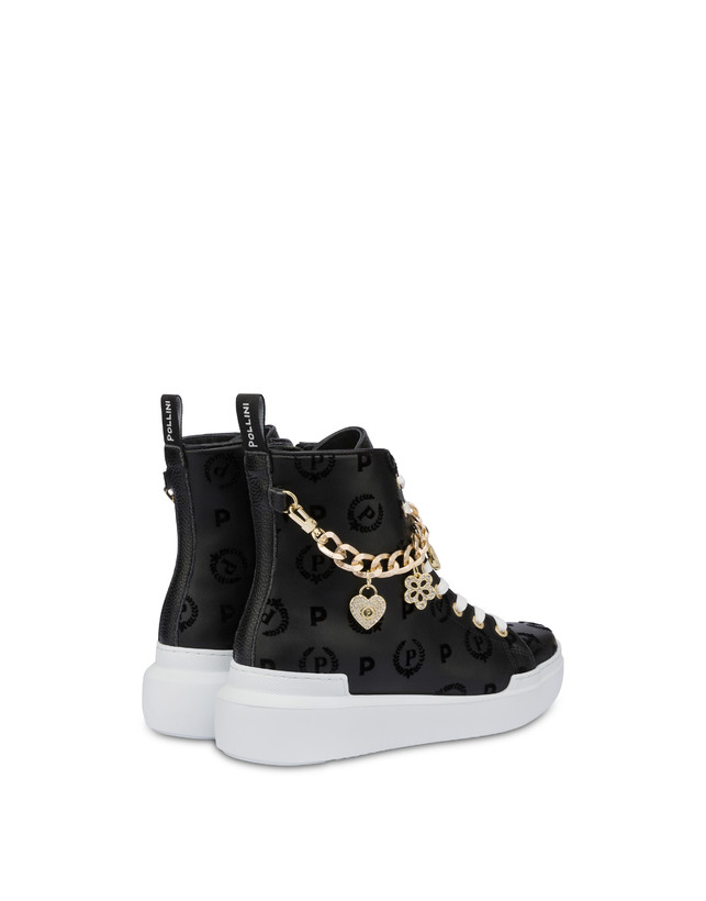 Pollini High Sneakers Con Charms Heritage Flock Nero/nero Officina