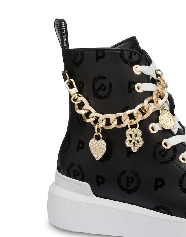 Pollini High Sneakers Con Charms Heritage Flock Nero/nero Officina