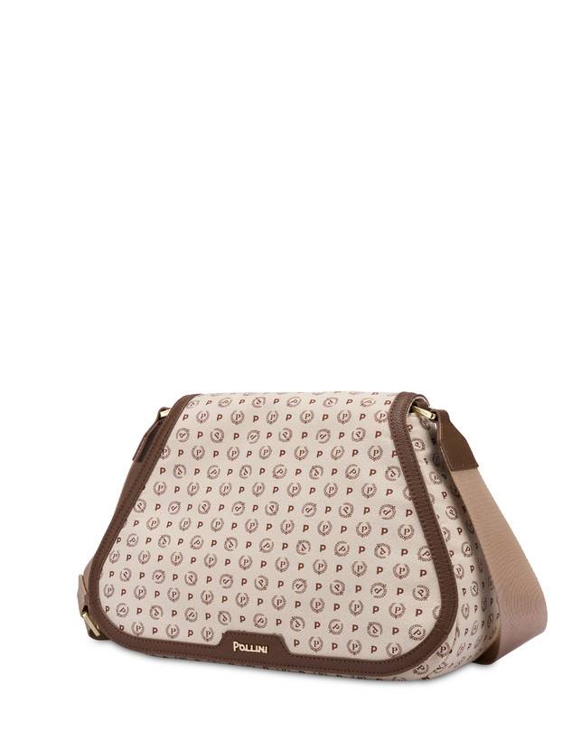 Pollini Borsa A Tracolla Heritage Denim Jacquard Avorio/marrone Outlet