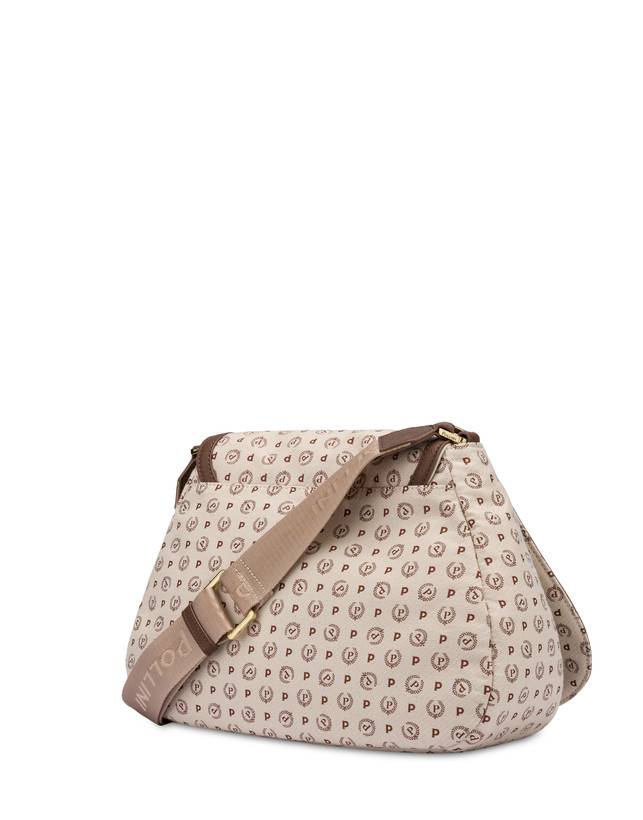 Pollini Borsa A Tracolla Heritage Denim Jacquard Avorio/marrone Outlet