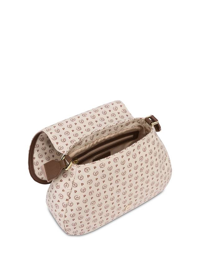 Pollini Borsa A Tracolla Heritage Denim Jacquard Avorio/marrone Outlet