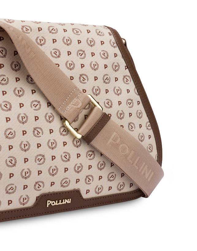 Pollini Borsa A Tracolla Heritage Denim Jacquard Avorio/marrone Outlet