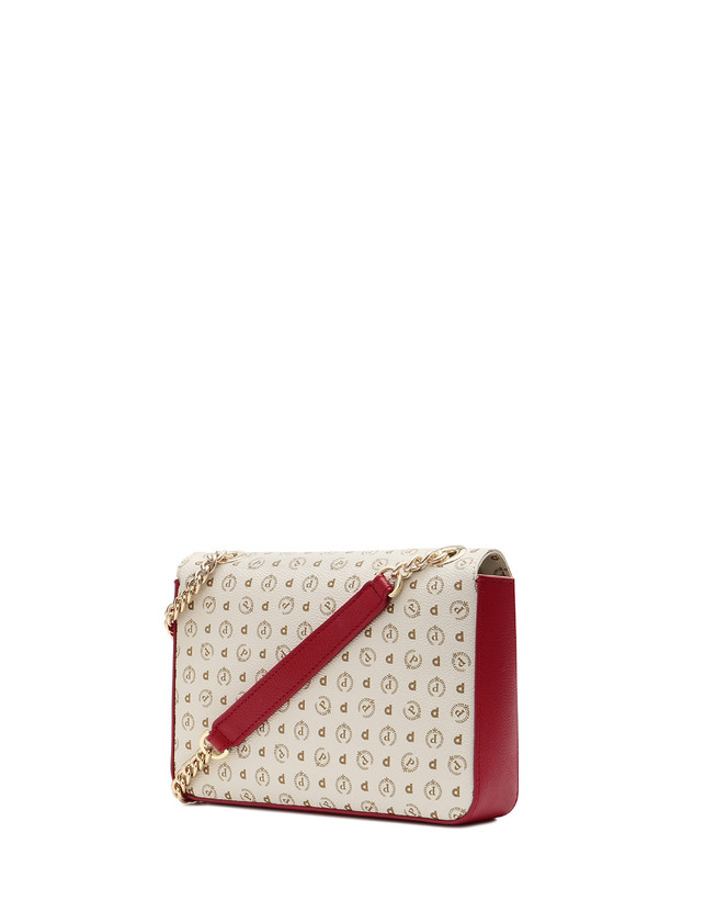 Pollini Borsa A Spalla Con Catena Heritage Logo Classic Avorio/lacca Vendita Calda