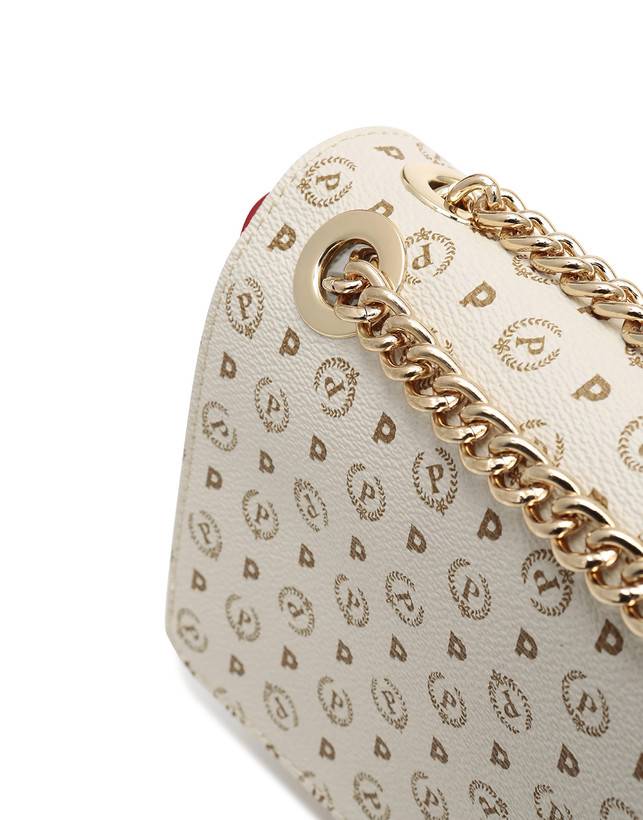 Pollini Borsa A Spalla Con Catena Heritage Logo Classic Avorio/lacca Vendita Calda
